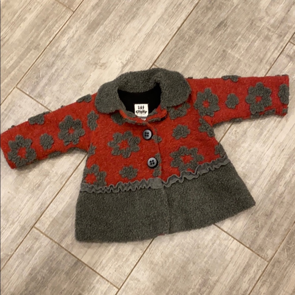 Corky & company girls winter coat flower red grey